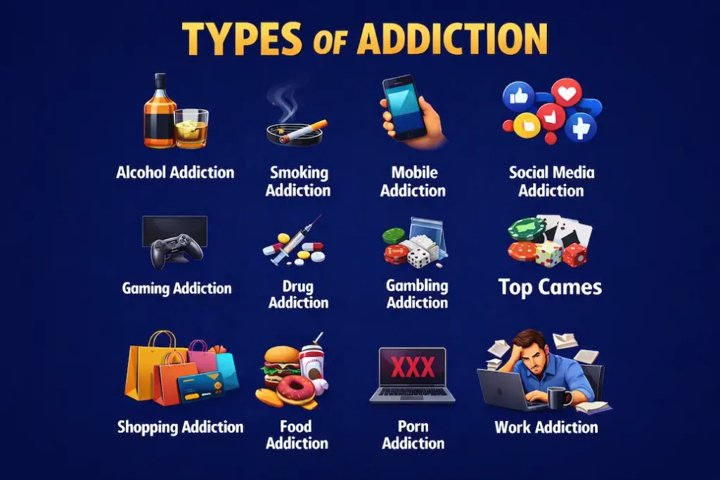 Addiction Meaning in Hindi and its types